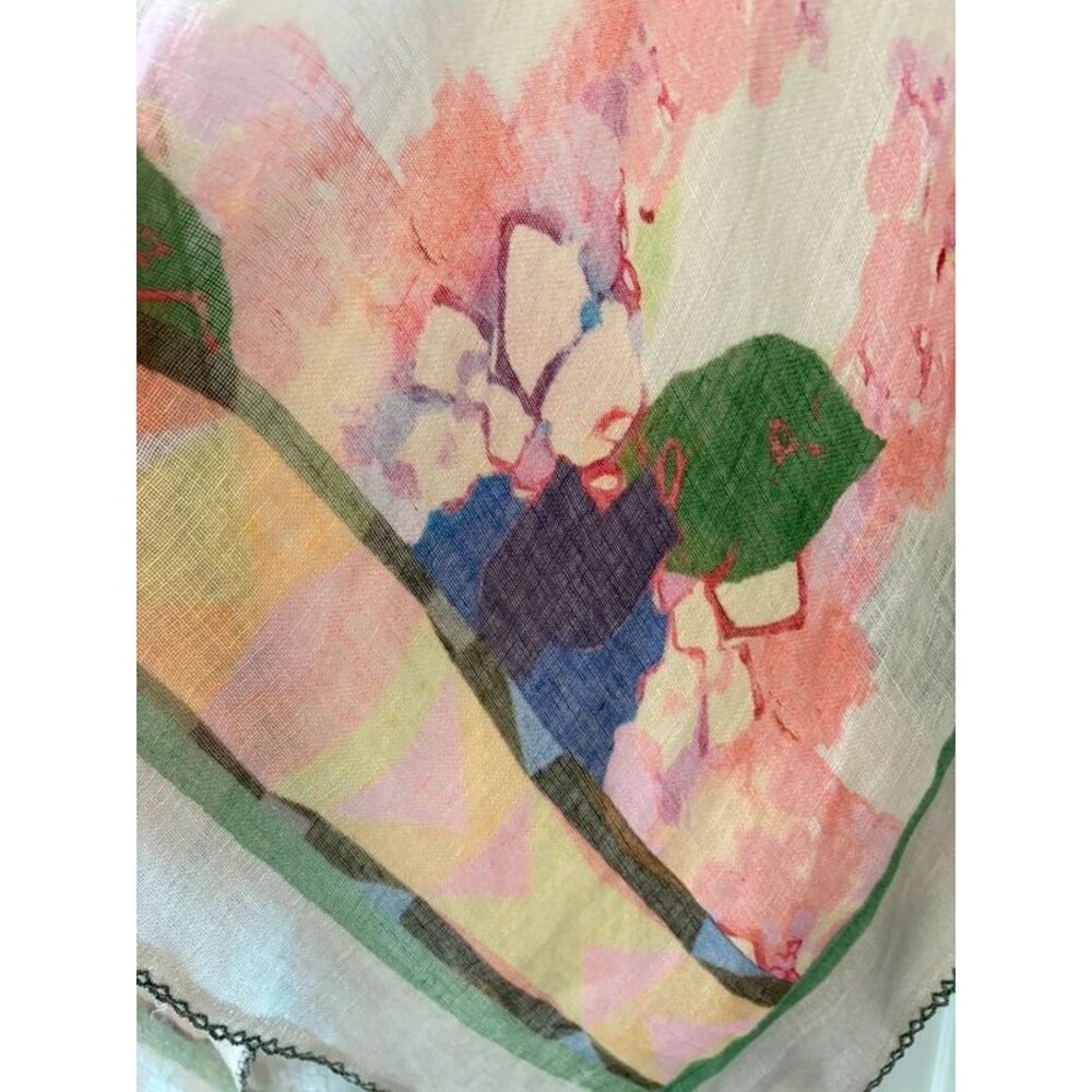 Gauzy 100% Linen Hand Painted-Style Kimono Shawl OS Floral Watercolor Light Pink - Picture 8 of 14